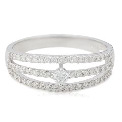 18 Karat White Gold Diamond Engagement Ring in 3 Row Pave Setting 