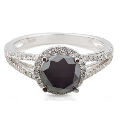 Halo Split Band Round Cut Diamond Engagement Ring Pave Setting in 18K White Gold 
