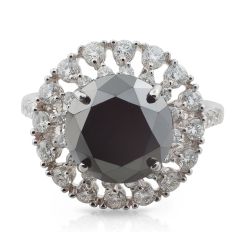 Black and white Diamond Double Halo Ring in 18 Karat White Gold