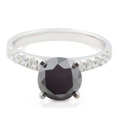 2.60CT Black Diamond Engagement Ring Pave Setting Side Stone In 18 Karat White Gold 