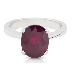 Rubellite Oval Cut 4 Claw Setting Solitaire Ring In 18K White gold 