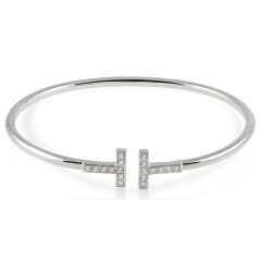 Pave Setting Diamond Wire Bangle In 18K White Gold 