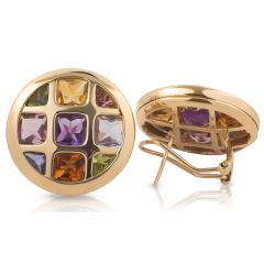 Multi-colour Gemstones Earring Framed with 14 Karat Yellow Gold 