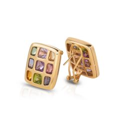 Multi-colour Gemstones Earring Framed with 14 Karat Yellow Gold 