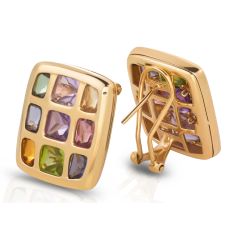 Multi-colour Gemstones Earring Framed with 14 Karat Yellow Gold 