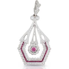 Vintage Style Ruby Diamond Pendant Channel Setting In 14K White Gold 