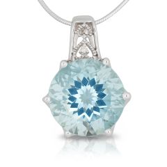 7.95CT Aquamarine Round Cut 6 Claw Diamond Pendant In 18K White Gold