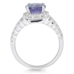 Halo Diamond Round Cut Tanzanite Ring in 18 Karat White Gold 