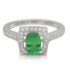 Halo Tsavorite Diamond Ring set in 18 Karat White Gold 