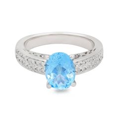 1.50CT Oval Cut Aquamarine Diamond Ring In 18K White Gold