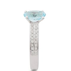 1.50CT Oval Cut Aquamarine Diamond Ring In 18K White Gold