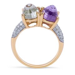 Geen And Purple Amethyst Diamond Cocktail Ring in 14 Karat Rose Gold 