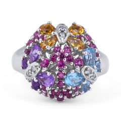 Multi Colour Diamond Gemstone Ring in 14 Karat White Gold 
