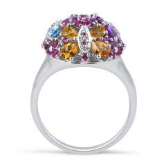 Multi Colour Diamond Gemstone Ring in 14 Karat White Gold 