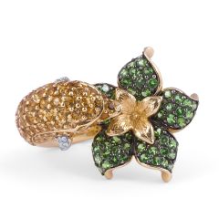 Citrine Tsavorite Diamond Cocktail Ring in Pave Setting 