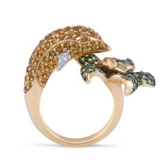 Citrine Tsavorite Diamond Cocktail Ring in Pave Setting 