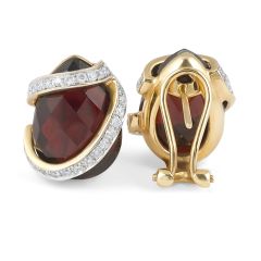 Garnet Diamond Stud Earring in 14 Karat Yellow Gold