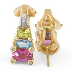 Multi Colour Diamond Gemstone Earrings in 14 Karat Yellow Gold
