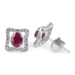 Halo Ruby Diamond Earring in 14 Karat White Gold 