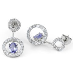 Halo Round Cut Tanzanite Diamond Earring In 18 Karat White Gold