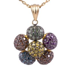 Multi Colour Diamond Cocktail Pendant In 14 Karat Yellow Gold