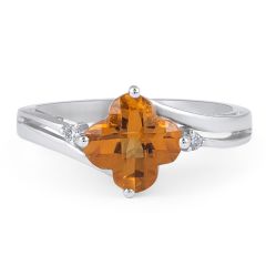 Citrine and Diamond Ring 4 Claw Setting In 14K White gold