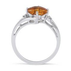 Citrine and Diamond Ring 4 Claw Setting In 14K White gold