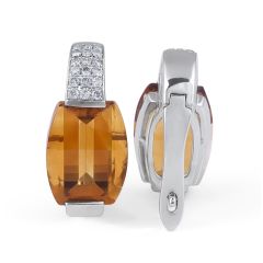  Tension Setting Citrine and Diamond Earring In 18 Karat White gold