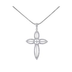 Half Carat Diamond Cross Pendant Pave Setting  In18K White Gold