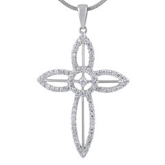 Half Carat Diamond Cross Pendant Pave Setting  In18K White Gold