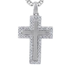 Diamond Cross Pendant Pave Setting Emery Finish In 18K White Gold
