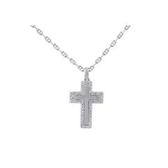 Diamond Cross Pendant Pave Setting Emery Finish In 18K White Gold