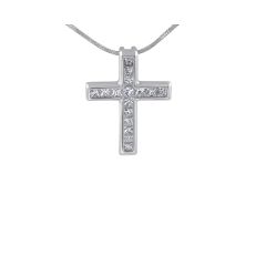 18 Karat White Gold Diamond Cross Pendant Princess Cut Channel Setting 