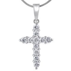 11 Diamond Cross Pendant Pave Setting In 18K White Gold 