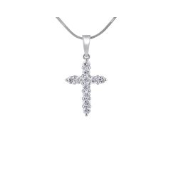 11 Diamond Cross Pendant Pave Setting In 18K White Gold 