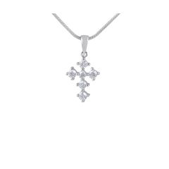 A Petite Classic Diamond Cross Pendant 4 Claw Setting In 18K White Gold 