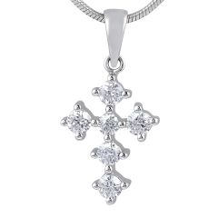 A Petite Classic Diamond Cross Pendant 4 Claw Setting In 18K White Gold 