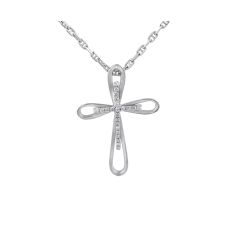 Double Cross Diamond Pendant Pave Setting In 18K White Gold 