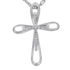 Double Cross Diamond Pendant Pave Setting In 18K White Gold 