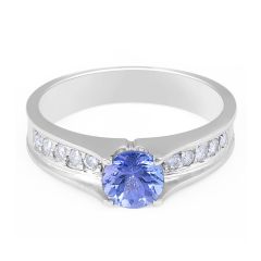 Modern Round Tanzanite Diamond Ring in 18 Karat White Gold 