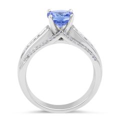 Baguette and Round Cut Tanzanite Diamond Ring In 18 Karat White Gold
