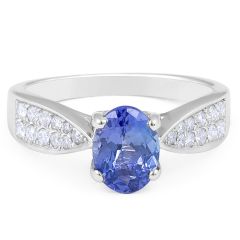 Classic Oval Cut Tanzanite Diamond Ring in 18 Karat White Gold Women's Engagement Ring