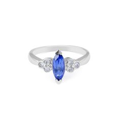 Modern Style Marquise Cut Tanzanite Diamond Ring in 14 Karat White Gold