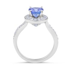 Vintage Style Round Tanzanite Diamond Ring in 18 Karat White Gold ring