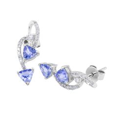 Classic Trillion Cut Tanzanite Diamond stud Earrings in 14 Karat White Gold 