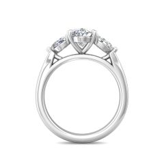 Trilogy Oval Cut Shape Diamond Engagement Ring Side Stones Pear Shape 3 Claw Setting  -18K White
