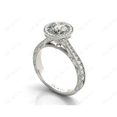 Round Cut Halo Vintage Diamond Engagement Ring With Claw Set Centre Stone in Platinum