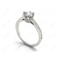 vintage Style Round Cut Diamond Ring With Six Claws Set Centre Stone in Platinum
