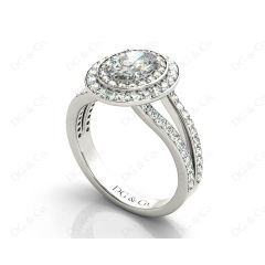 Oval Cut Double Halo Diamond Engagement ring with claw set centre stone in 18K White