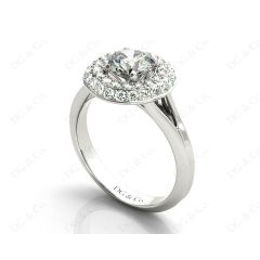 Round Cut Double Halo Plain Band Diamond Engagement ring with claw set centre stone in Platinum